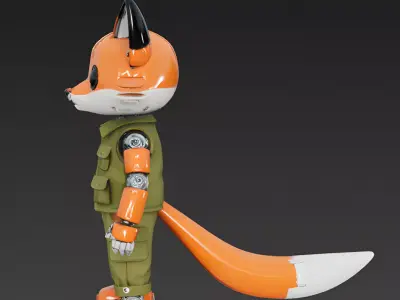 Realistic Robotic Fox in Vest 3D Model Low-poly 3D model