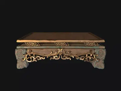 Decorative Wooden Table with Metal Ornaments Game Ready 3D Model Low-poly 3D model