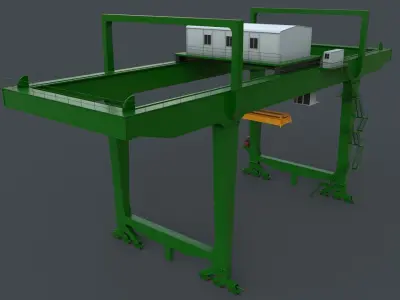 PBR Rail Mounted Gantry Crane RMG V1 - Green Low-poly 3D model