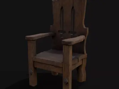 Medieval Rustic High Back Sword Chair  Low-poly 3D model