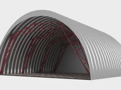 Hangar for Field simple with corrugated sheet iron 3D model