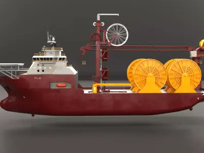 Offshore Pipe Layer Vessel - PBR Subsea Construction Ship Low-poly 3D model