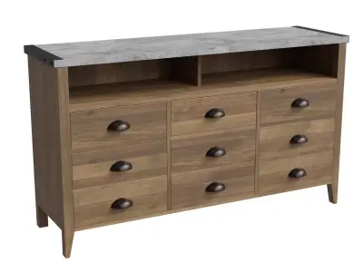Dark Concrete Top Rustic Oak Base Tv Stand Low-poly 3D model purchase