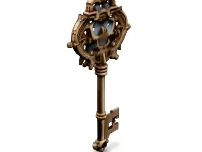 Ornate Antique Golden Key 3D Model Low-poly 3D model
