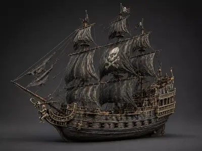 Pirate Ship Realistic Wooden Galleon 3D model purchase