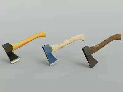  3 modern realistic models of axes in low and high poly  Low-poly 3D model