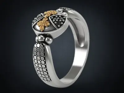 Stylish ring with patterns and stones in antique style 3D print model