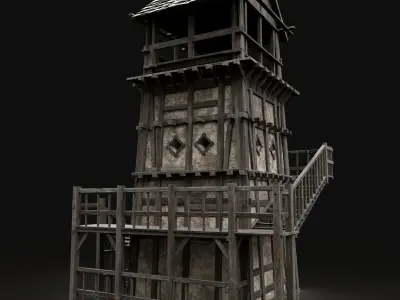 ENTERABLE AAA NEXT GEN MEDIEVAL CITY TOWN TOWER WATCHTOWER Low-poly 3D model