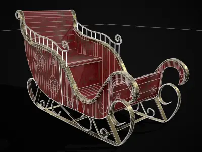 Childrens Red Winter Sleigh Low-poly 3D model