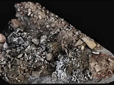 destroyed house ruins ground mixed debris pile scan Low-poly 3D model