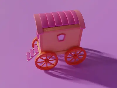  Low Poly Cartoon Wagon  Low-poly 3D model