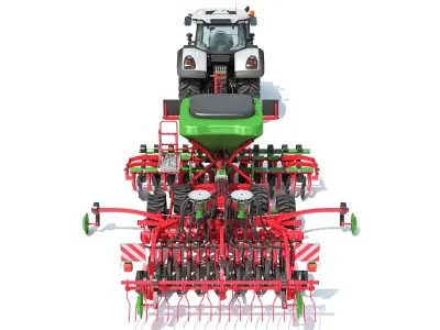 Tractor with Trailed Seed Drill 3D model