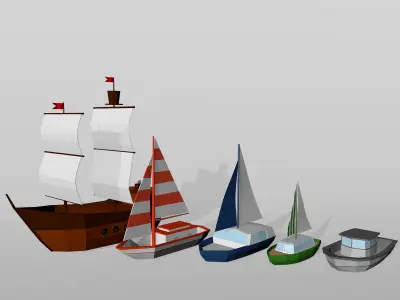 Boat low poly set sailboat Low-poly 3D model