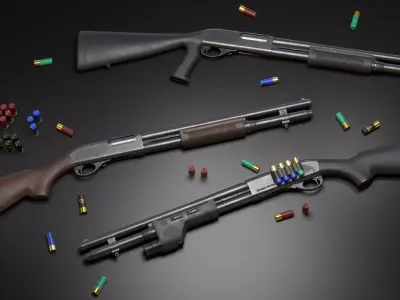 Remington 870 Police Magnum 12 Gauge Shotgun Pack - Game Asset Low-poly 3D model