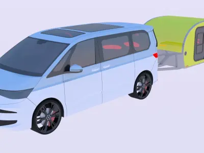 VW Multivan with caravan 3D model