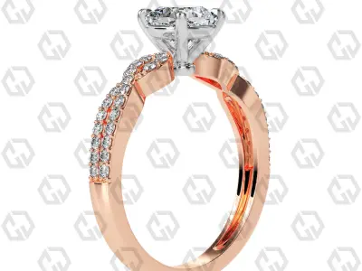 Ring 142 Cushion shape twisted shank pave set ring 3D print model