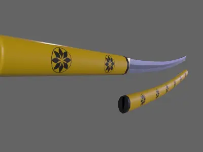 PBR Katana Japanese Sword Yellow V3 Low-poly 3D model