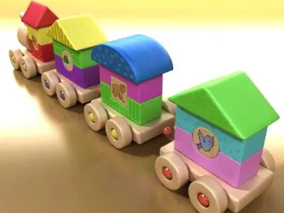 Wooden Toy Train High Res 3D model