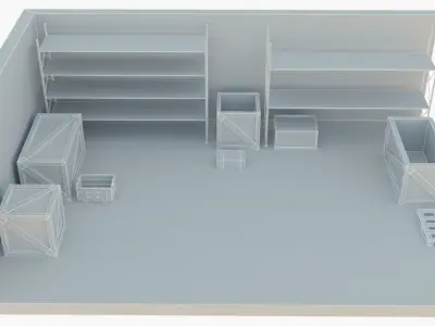 Industrial Shelving and Wood Box Low-poly 3D model