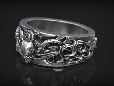 Motorbike Skull Tire Moto Fire Pattern Lifestyle Ring 3D print model purchase