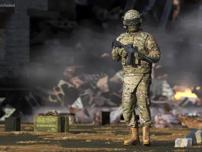 Army Soldier in Green Camo Rigged for Cinema 4D 3D model