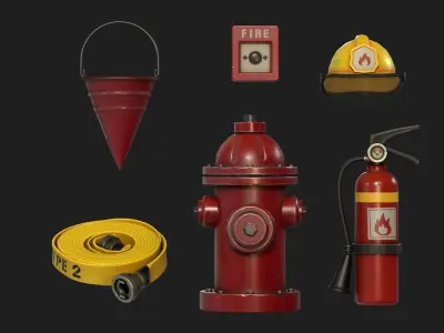 Firefighters Equipment Pack Props Set Low-poly 3D model