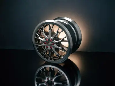 Custom Alloy Car Wheel Rim Dark Industrial Style 3D Render 3D model
