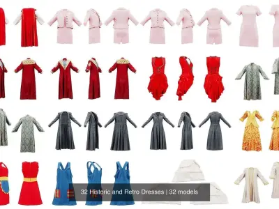 32 Historic and Retro Dresses 3D Model Pack
