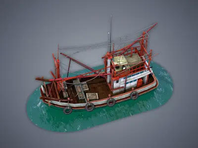 Thai Fishing boat Low-poly 3D model