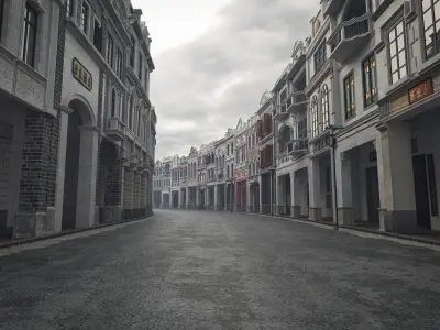 Chinese arcade streets shophouse Buildings kit 3D model purchase