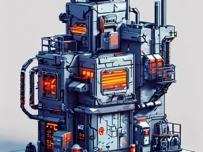 SciFi Industrial Building Modular Kit Low-poly 3D model