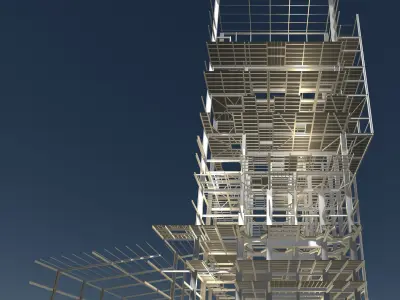 Factory tower structure in section cut 25i04 3D model