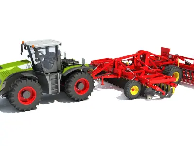 Tractor with Trailed Disc Harrow 3D model buy