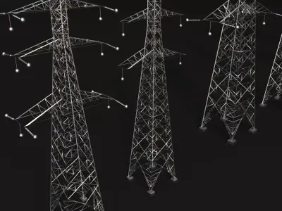 High Voltage Power Transmission Tower Electric Pylon Set 3D model