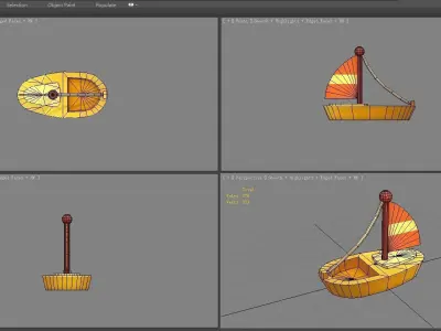 Cartoon toy sailboat - wooden boat Low-poly 3D model