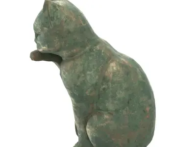 Grooming cat oxydated statue 3D model
