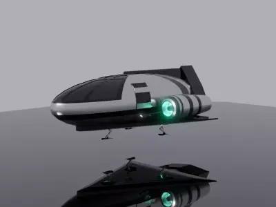 Futuristic Chrome sci-fi Spaceship Low-poly 3D model