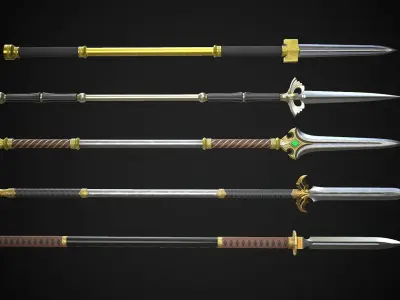 Collection of Spears and Glaive 3D Model Pack