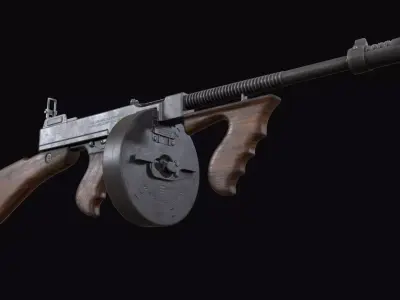 Thompson Submachine Gun Low-poly 3D model get