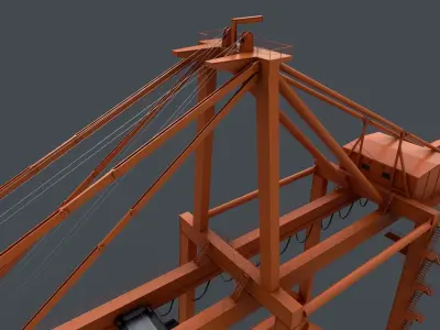 PBR Quayside Container Crane V2 - Orange Low-poly 3D model
