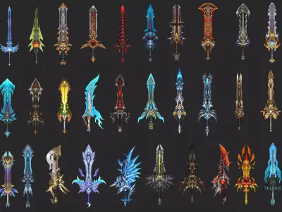 Pack With 30 Fantasy Swords - Part 08 Low-poly 3D model