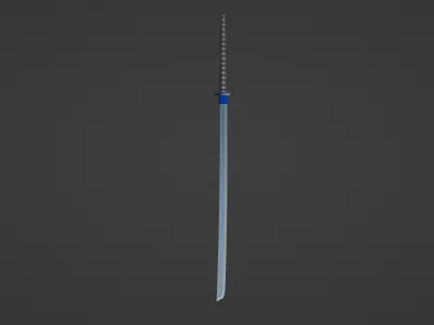 Traditional Japanese katana with a blue hilt and a sharp 3D model