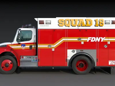 Fire Truck FDNY Squad Freightliner M2 106 Low-poly 3D model