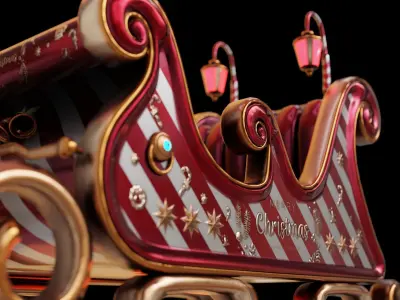 Santa Claus Sleigh Low-Poly Low-poly 3D model
