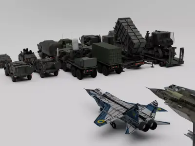 Modern Military Vehicle and Jet Fighter Mega Pack Low-poly 3D model