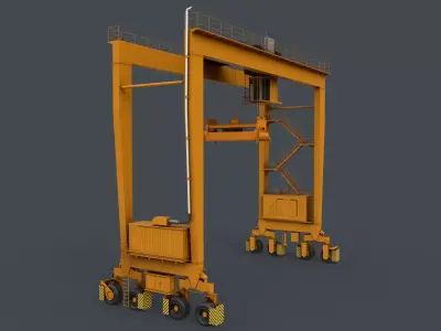 PBR Rubber Tyred Gantry Crane RTG V1 - Yellow Dark Low-poly 3D model