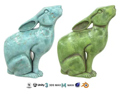 Rabbit marble statues Low-poly 3D model