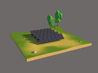 Low poly solar panels 3D model