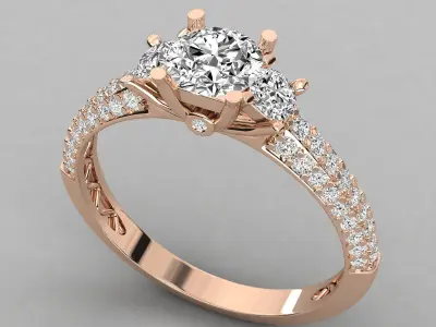 Three Stone french pave setting  Anniversary Ring  3D print model purchase