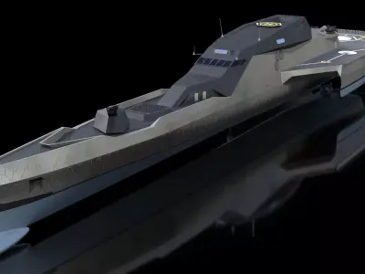 Blue Shark Frigate Rigged 3D model